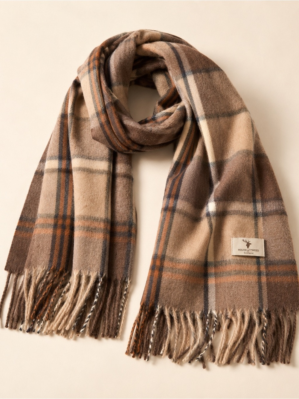House of Tweed Brown Plaid Wool-Blend Scarf